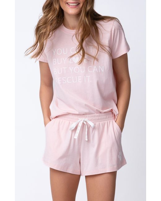 Pj Salvage Pink Rescued Love Cotton Blend Short Pajamas