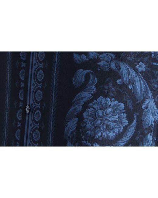 Versace Blue Barocco Print Silk Button-up Shirt for men