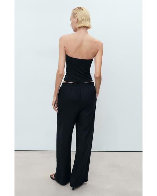 Mango Black Drawstring Waist Linen Blend Pants