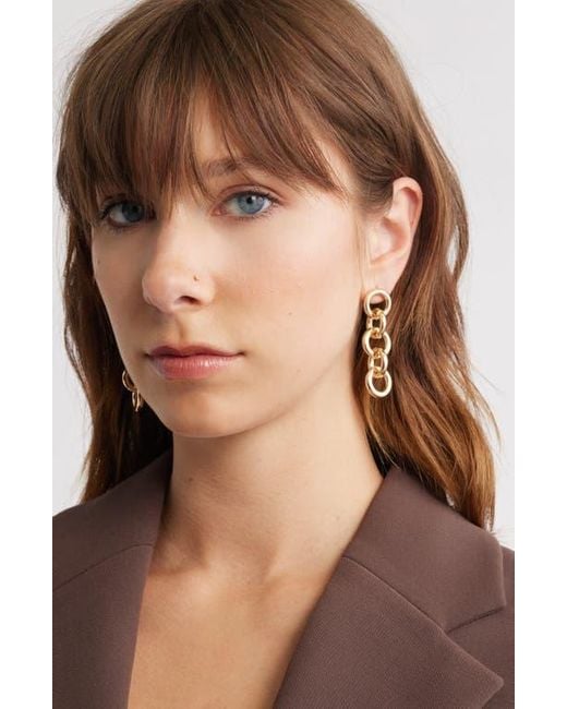 Open Edit Metallic Round Link Drop Earrings