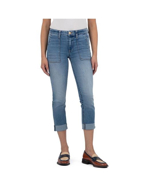 Kut From The Kloth Blue Stevie Raw Hem Crop Straight Leg Utility Jeans