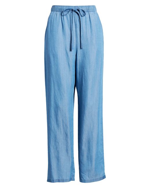 Caslon Blue Caslon(r) Elastic Waist Crop Taper Chambray Pants