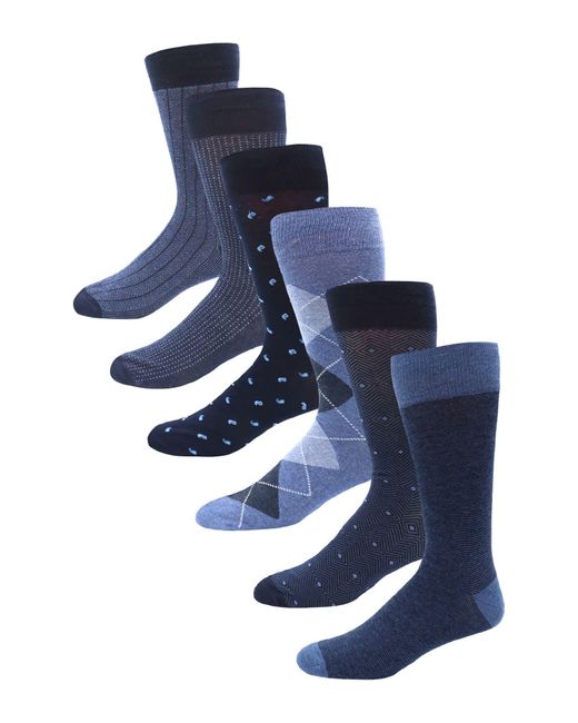 Lorenzo Uomo Blue 6-pack Assorted Cotton Blend Dress Socks for men