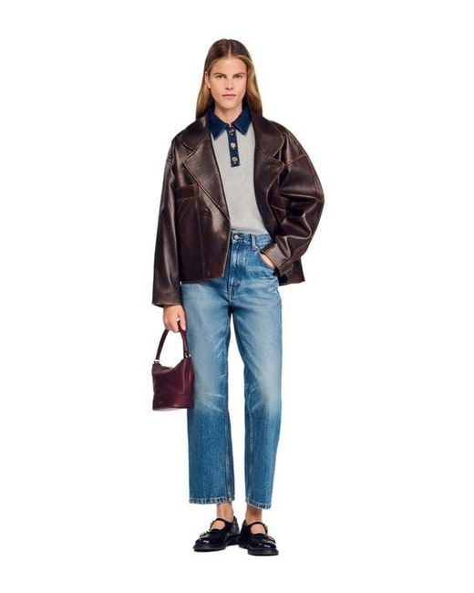 Sandro Blue Sweater With Denim Collar