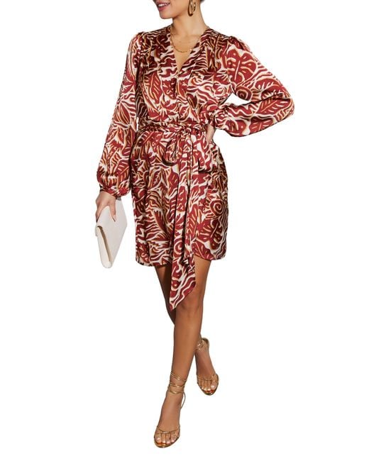 Vici Collection Red Erin Abstract Print Long Sleeve Minidress