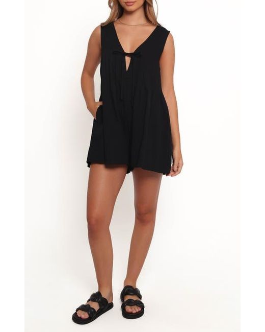 Petal & Pup Black Sleeveless Cotton Tie Front Romper