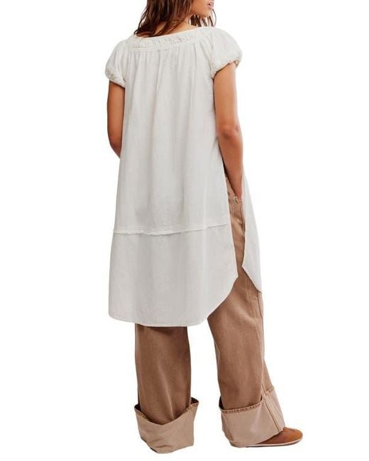 Free People White Fayre Puff Sleeve Cotton & Linen Tunic Top