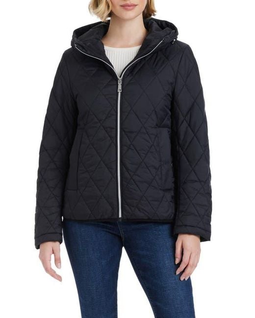 Vince Camuto Women's Black Water Resistant Hooded Quilted Jacket