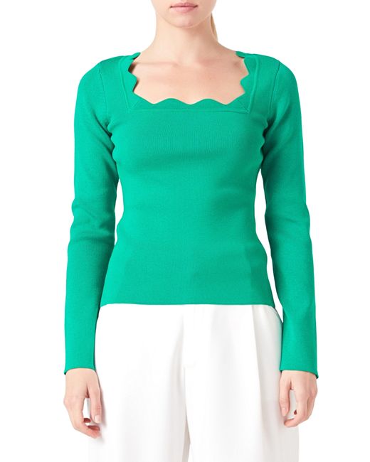 Endless Rose Green Scallop Square Neck Sweater