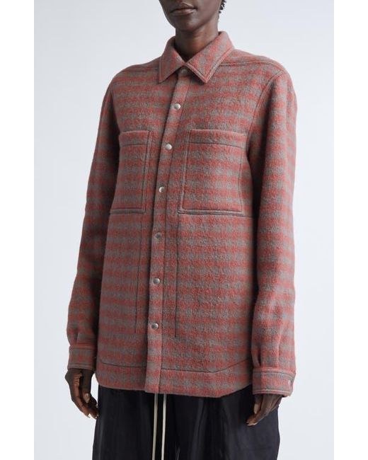 Rick Owens Brown Check Virgin Wool Overshirt