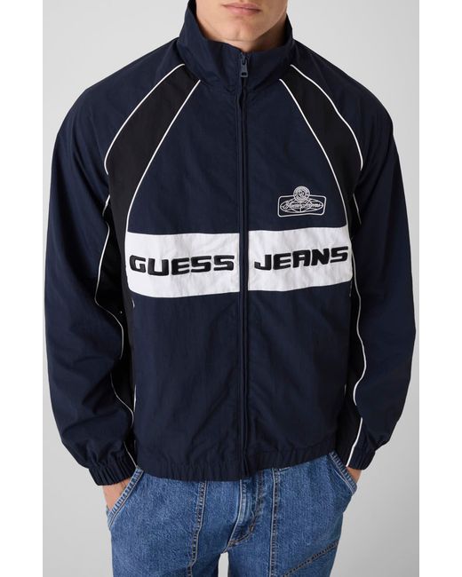 Guess Blue Nylon Track Jacket for men