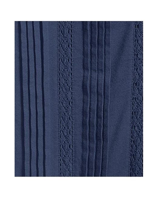 Lands' End Blue Lightweight Jersey Lace Mix Long Sleeve Pintuck Top