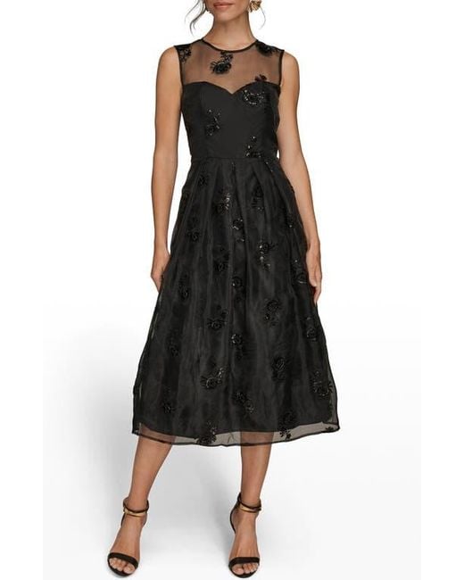 Donna Karan Sequin Mesh Sleeveless Midi Dress in Black | Lyst