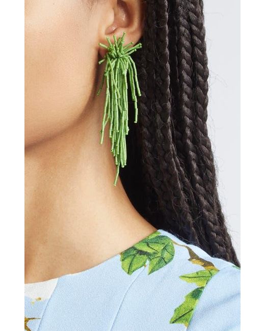 Oscar de la Renta Green Firework Beaded Tassel Earrings