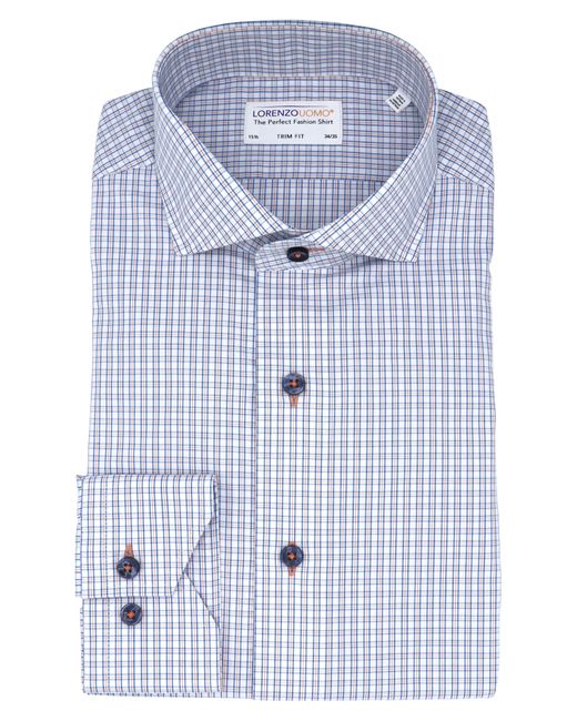 Lorenzo Uomo Blue Trim Fit Check Oxford Cloth Dress Shirt for men