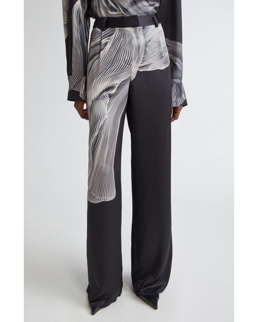 Jason Wu Black Dancing Pleat Print Satin Straight Leg Pants