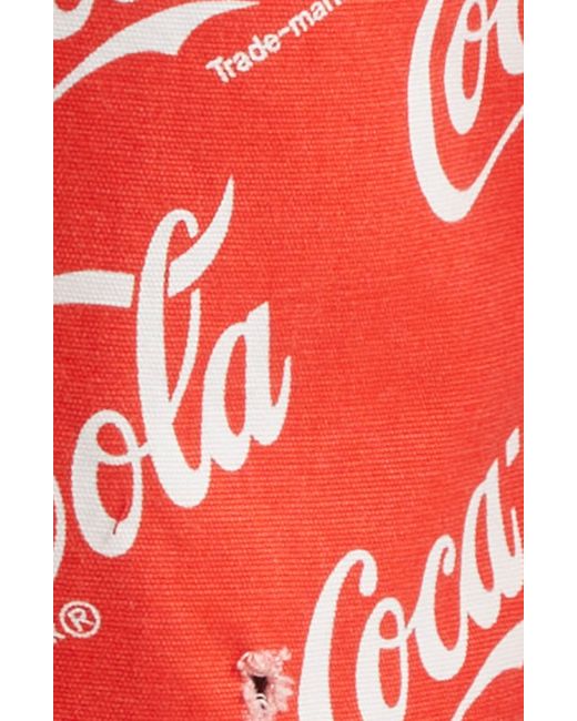 ERL Red X Coca-cola Ripped Canvas Bermuda Shorts for men