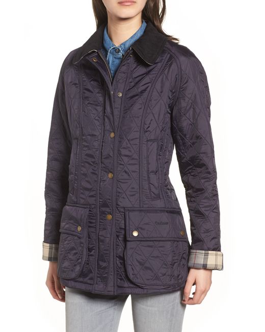 Barbour Beadnell Fleece Lined Quilted Jacket in Blue Lyst