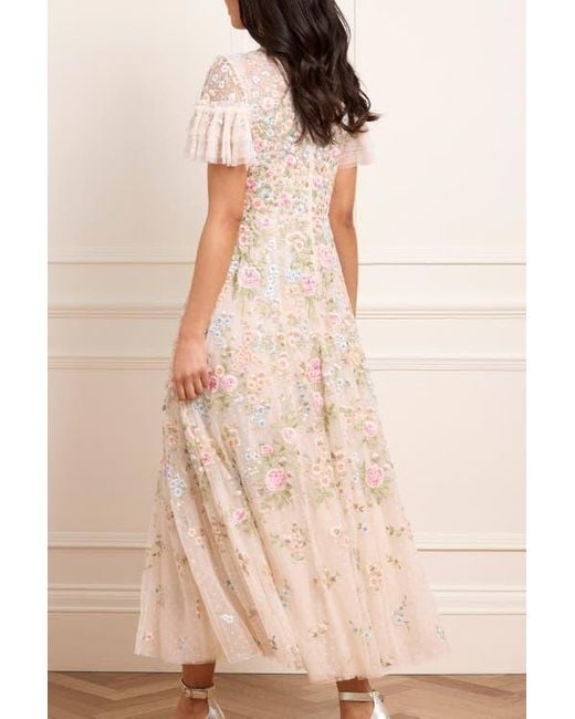 Needle & Thread Pink Antoinettes Floral Round Neck Midi Gown