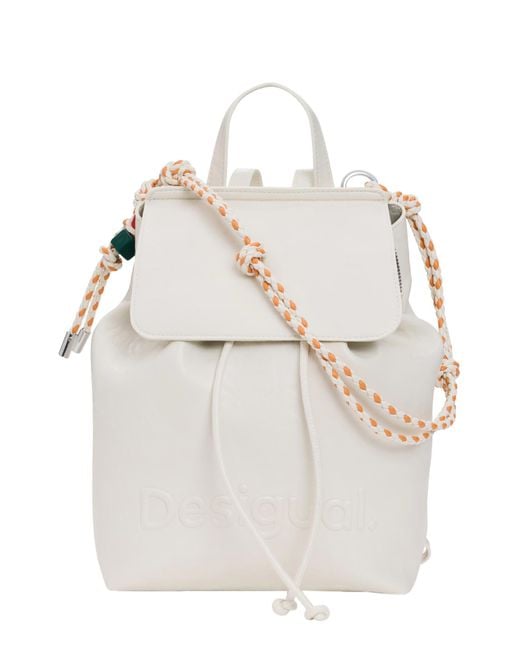 Desigual White Mini Logo Embossed Convertible Backpack