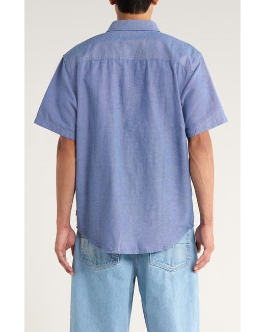 Vans Blue Lawson Short Sleeve Cotton & Linen Button-Up Shirt for men