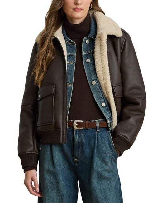 Ralph Lauren Black Faux Shearling Bomber Jacket