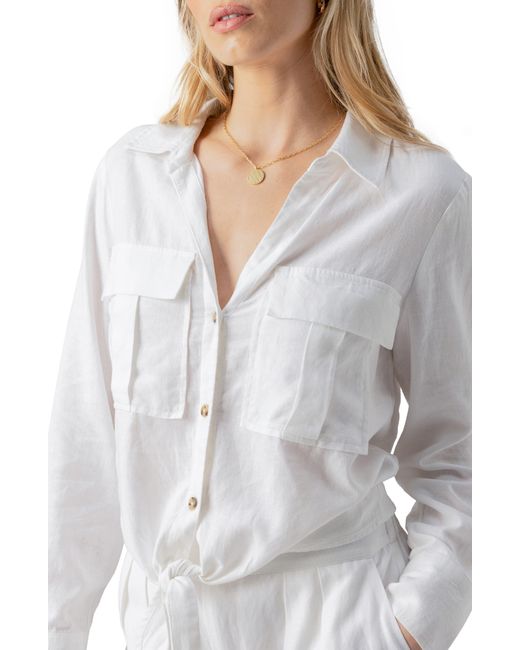 Sanctuary Gray Utility Pocket Linen Blend Button-up Shirt