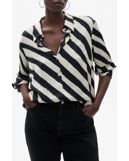 Mango Black Print Satin Button-Up Shirt