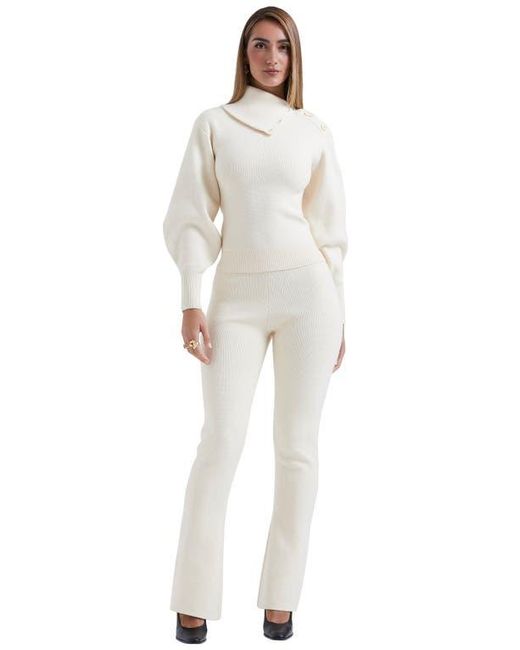 House Of Cb White Adelita Split Cowl Neck Sweater