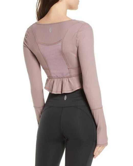 Free People Gray Free People Fp Movement Bow Down Long Sleeve Crop Top