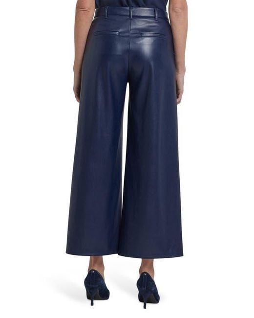 NYDJ Blue Morgan Faux Leather Wide Leg Ankle Pants