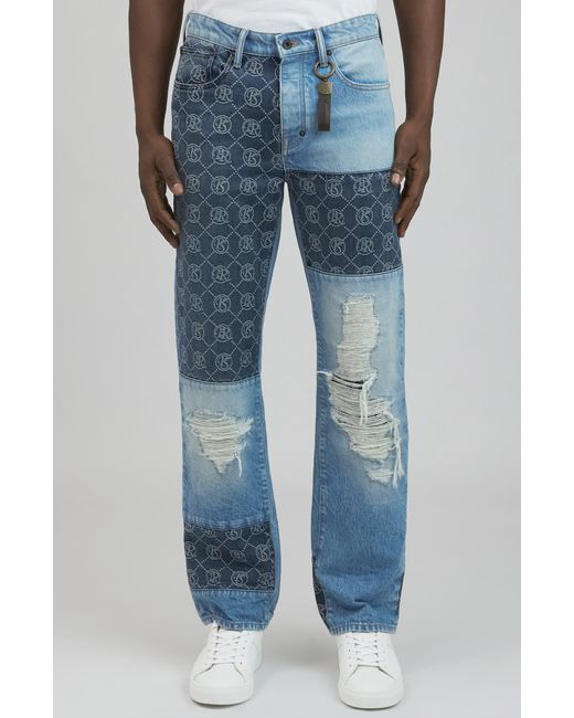 PRPS Blue Kure Ripped Patchwork Jeans for men