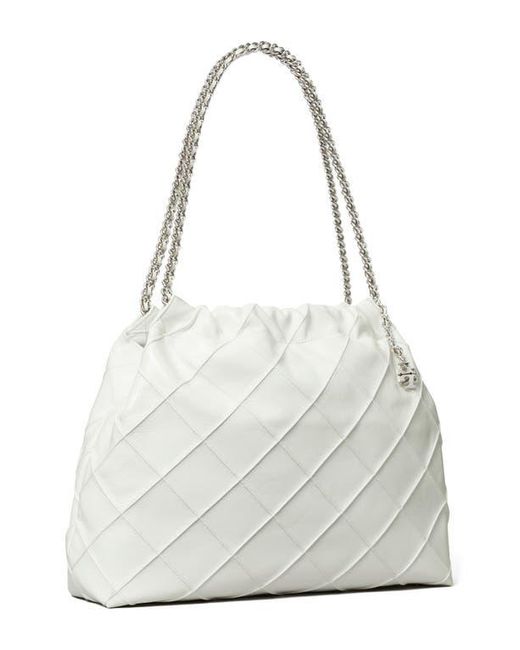 Tory Burch White Fleming Distressed Quilted Leather Hobo Bag