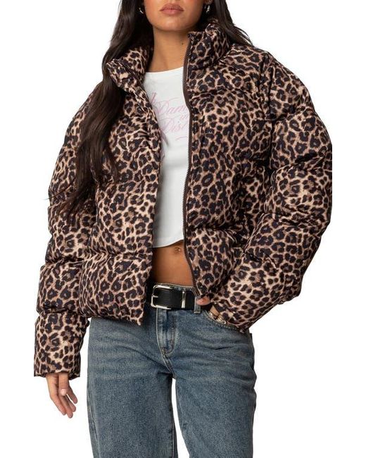 Edikted Brown Dalya Print Puffer Jacket