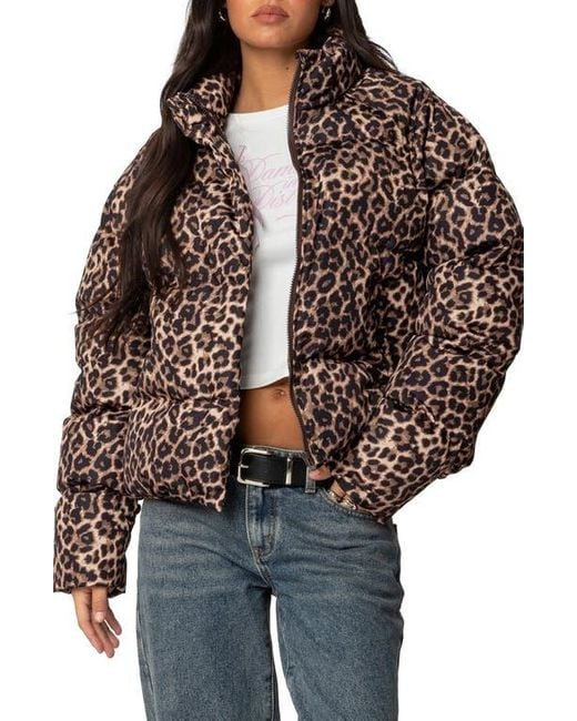 Edikted Brown Dalya Print Puffer Jacket