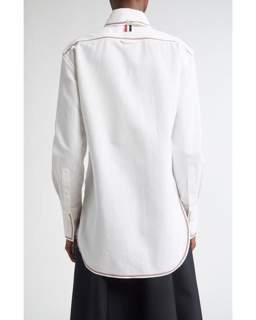 Thom Browne White Exaggerated Point Collar Cotton & Linen Button-Up Shirt