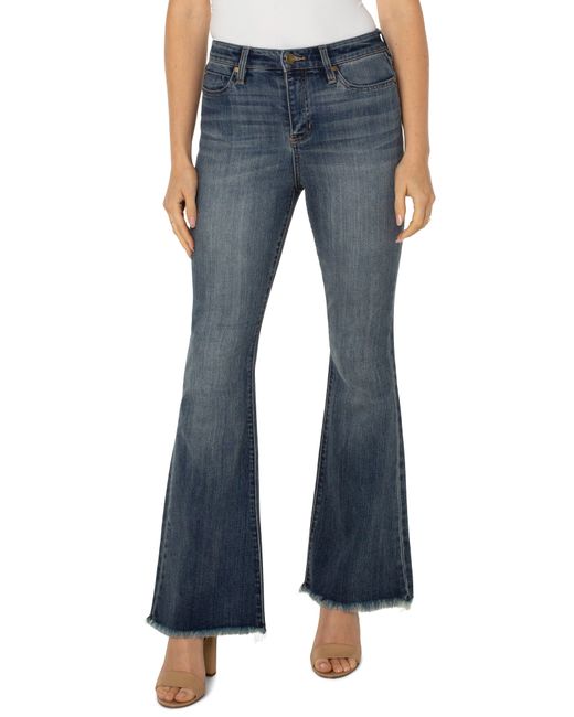 Liverpool Los Angeles Hannah Frayed High Waist Flare Jeans in Blue | Lyst