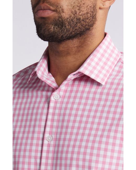 Mizzen+Main Pink Mizzen+main Leeward Trim Fit Check Performance Button-up Shirt for men