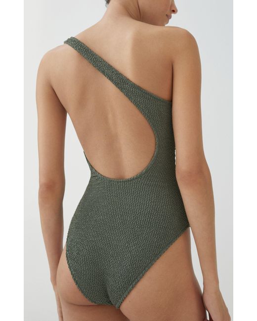 Mango Green Textured One-shoulder One-piece Swimsuit