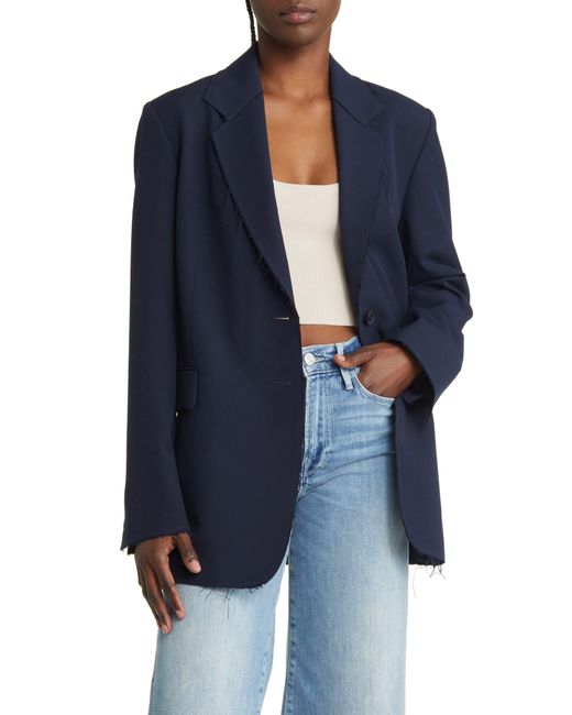 FRAME Oversize Raw Edge Blazer in Blue Lyst