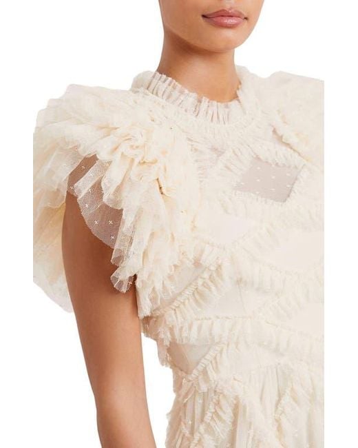 Needle & Thread Natural Genevieve Ruffle Short Sleeve Maxi Gown