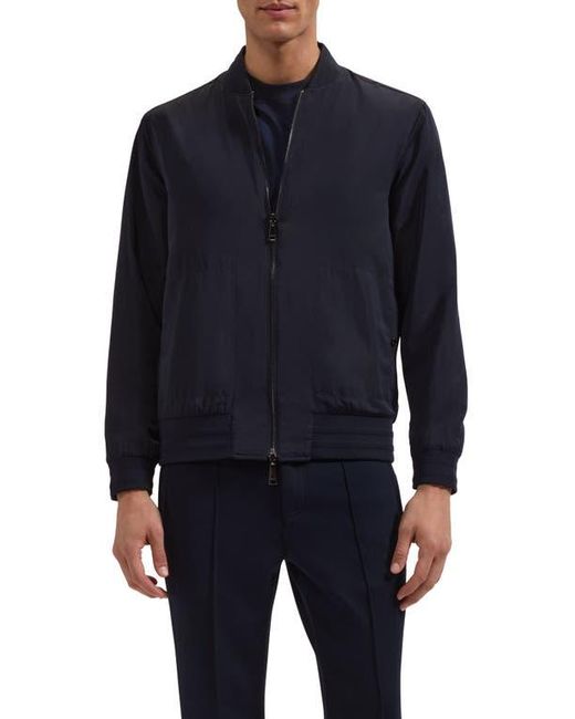 Bugatchi Blue Soft Touch Knit Reversible Bomber Jacket for men