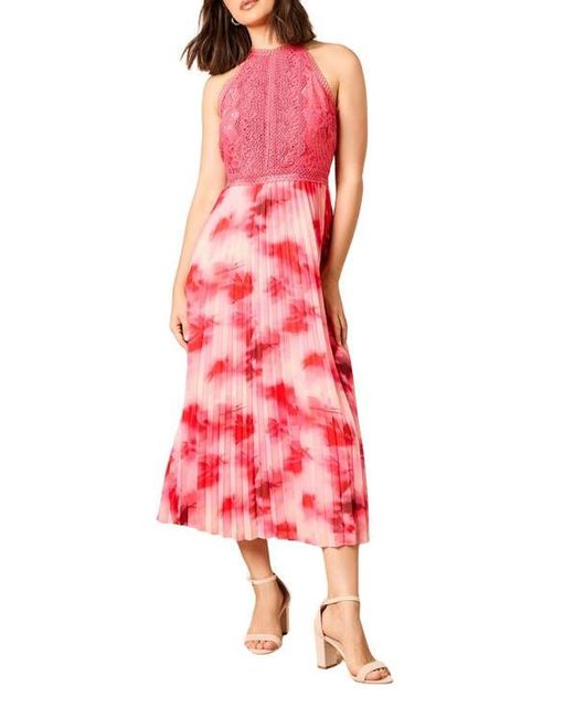 Oasis Red Printed Lace Mix Halterneck Midi Dress