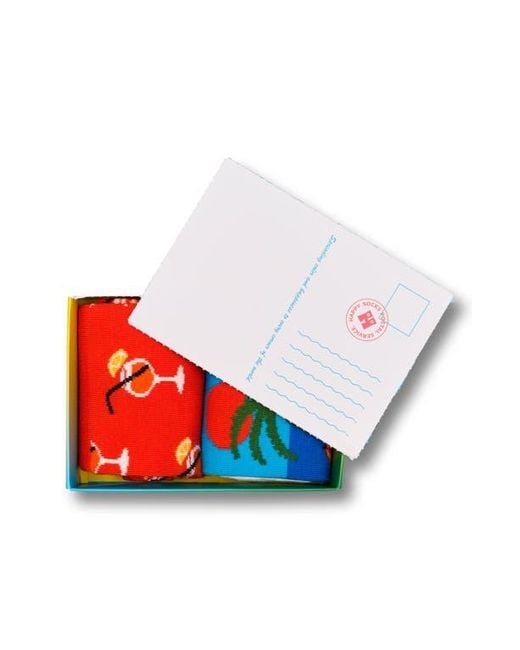 Happy Socks Red Beach Life Assorted 2-Pack Crew Socks Socks Gift Box