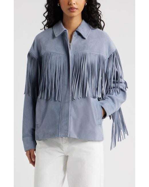 Open Edit Blue Fringe Suede Jacket