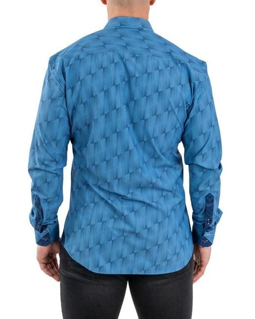 Maceoo Blue Einstein Stretch Optical Button-Up Shirt for men