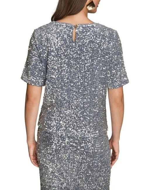 Donna Karan Gray Sequin Crewneck Top