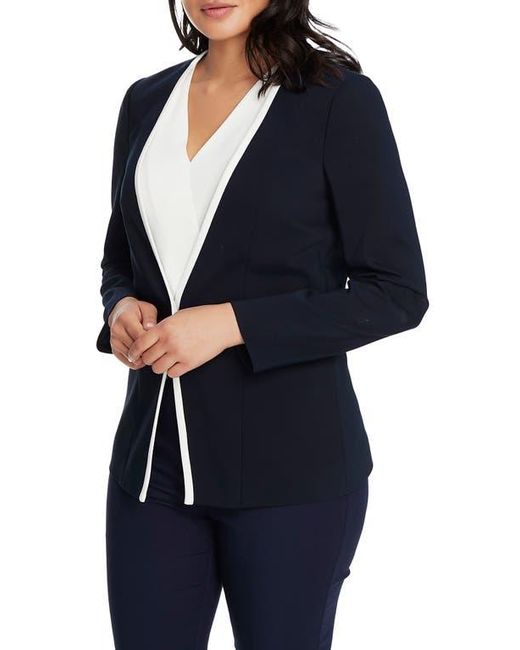 Chaus Blue One-Button Contrast Trim Jacket