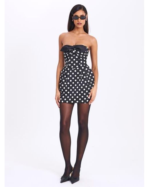 Miss Circle Blue Tahira Polka Strapless Mini Dress With Bow