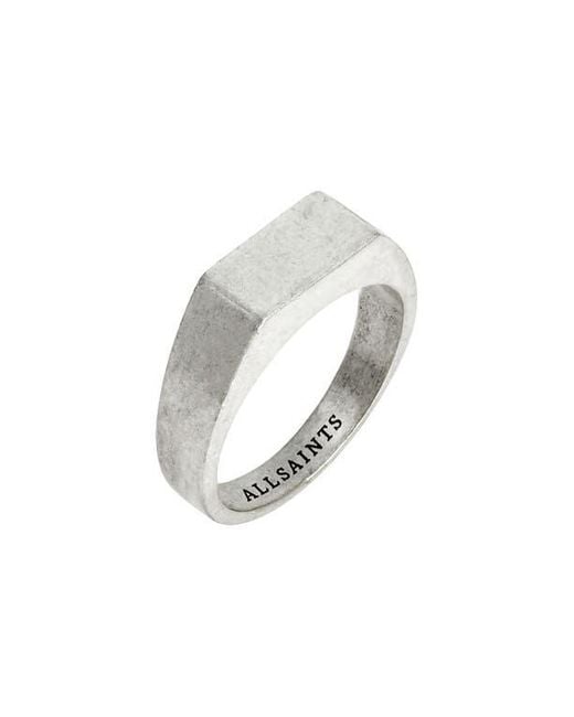 AllSaints White Rectangle Flat Signet Ring for men